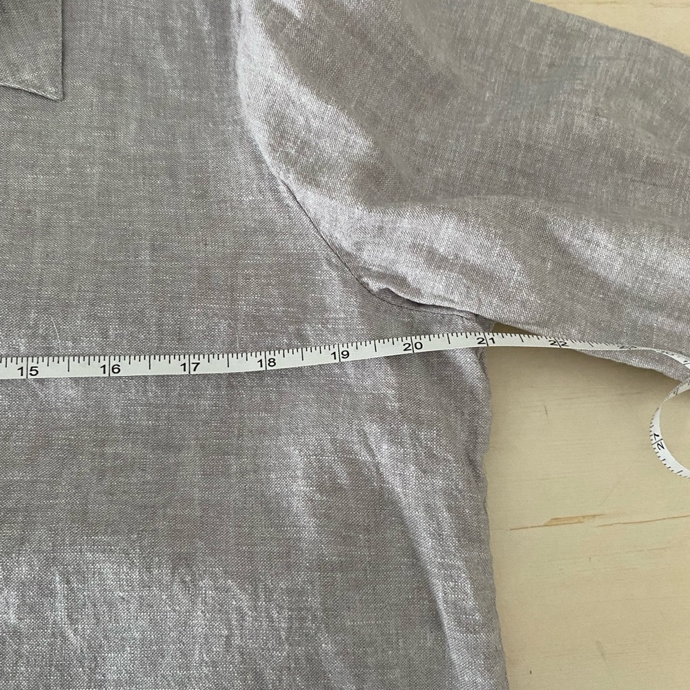 Habitat Light Gray Linen Blend Long Line Shirt - Picture 9 of 11